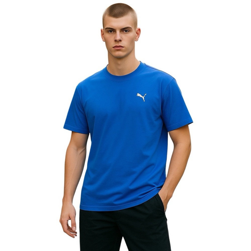 Puma Mens L Large T-Shirt Crewneck Athletic Tee Shirt Blue Triple Logo On Back